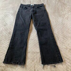 Zara Womens 1 Denim Jeans Black Demi Boot Cut Crop Fray High Rise